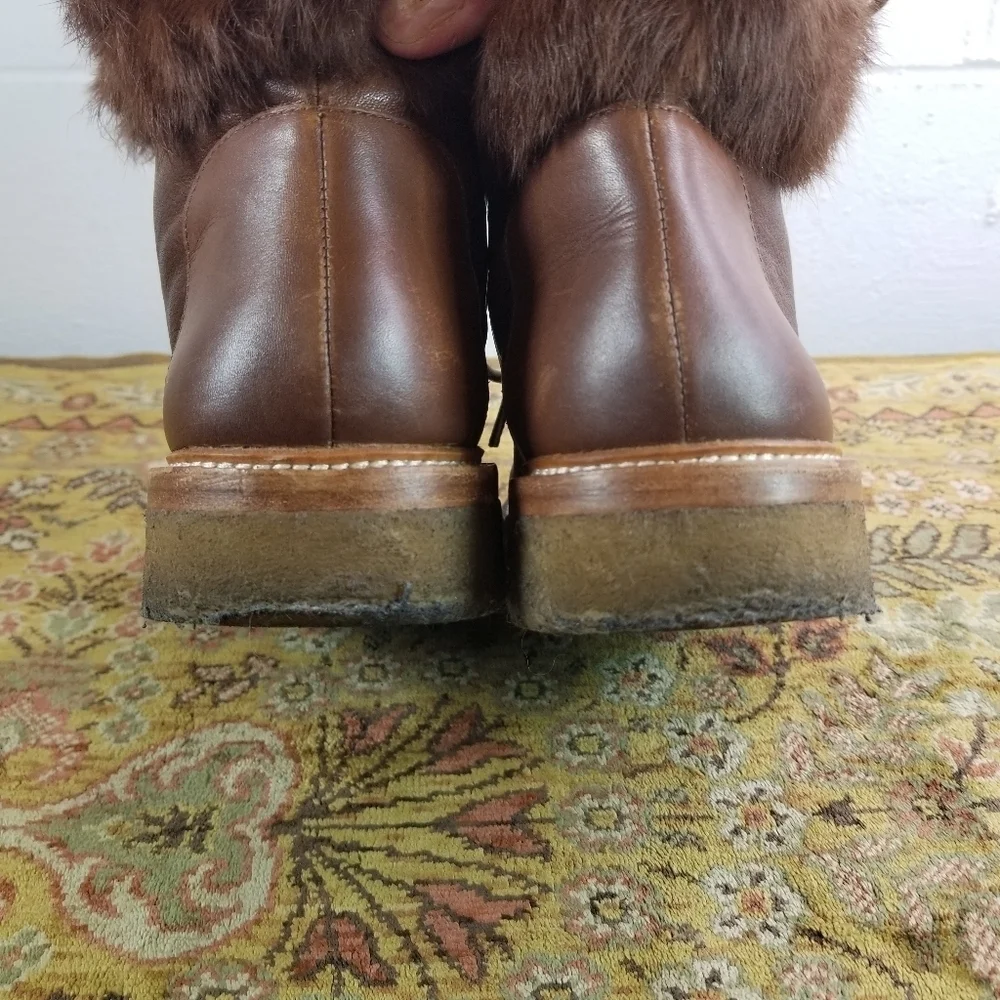 Botkier brown leather rabbit fur lace up winter boots